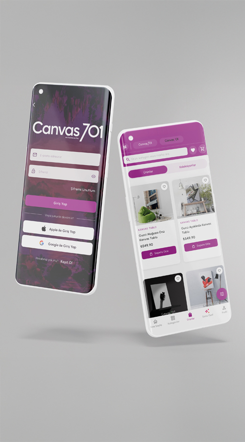 Canvas701 Mobil Uygulama Mockup
