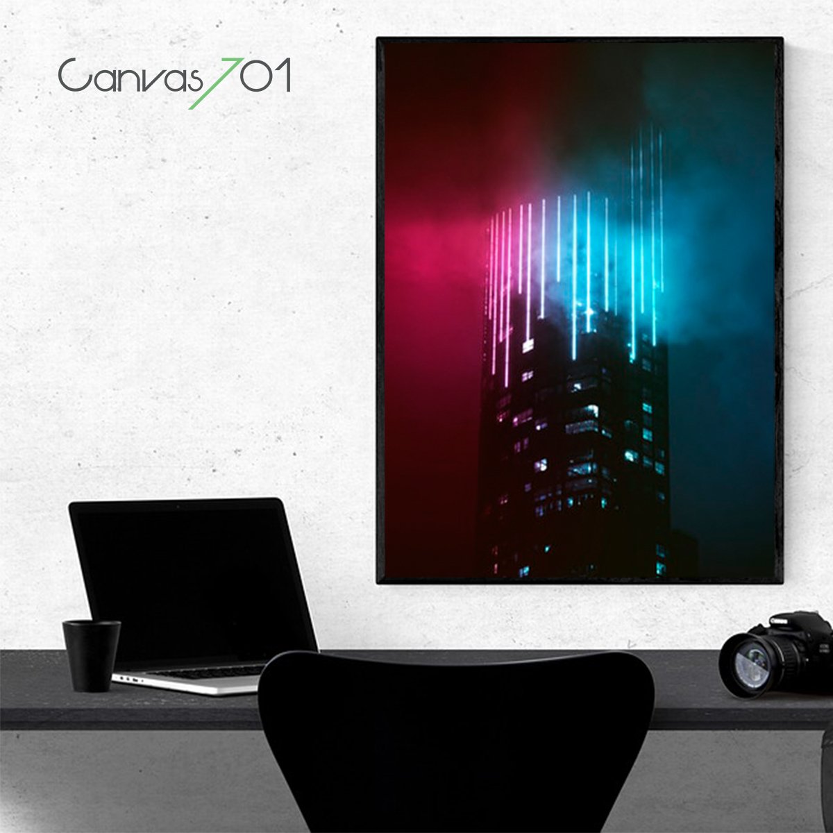 Canvas701 | Neon Işıklı Bina Kanvas Tablo