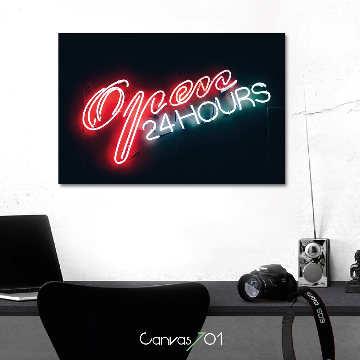 Canvas701 | 24 saat Açık Neon Yazı Kanvas Tablo 