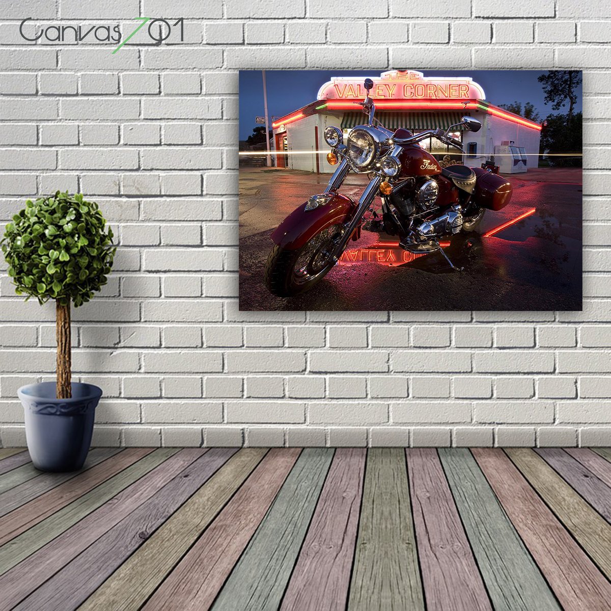 Market701 | Motosiklet Neon Yazılı Kanvas Tablo