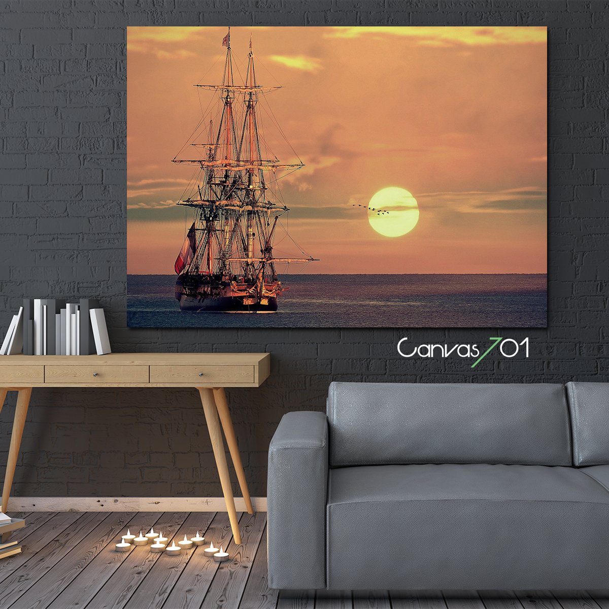 Canvas701 | Günbatımı ve Gemi Kanvas Tablo