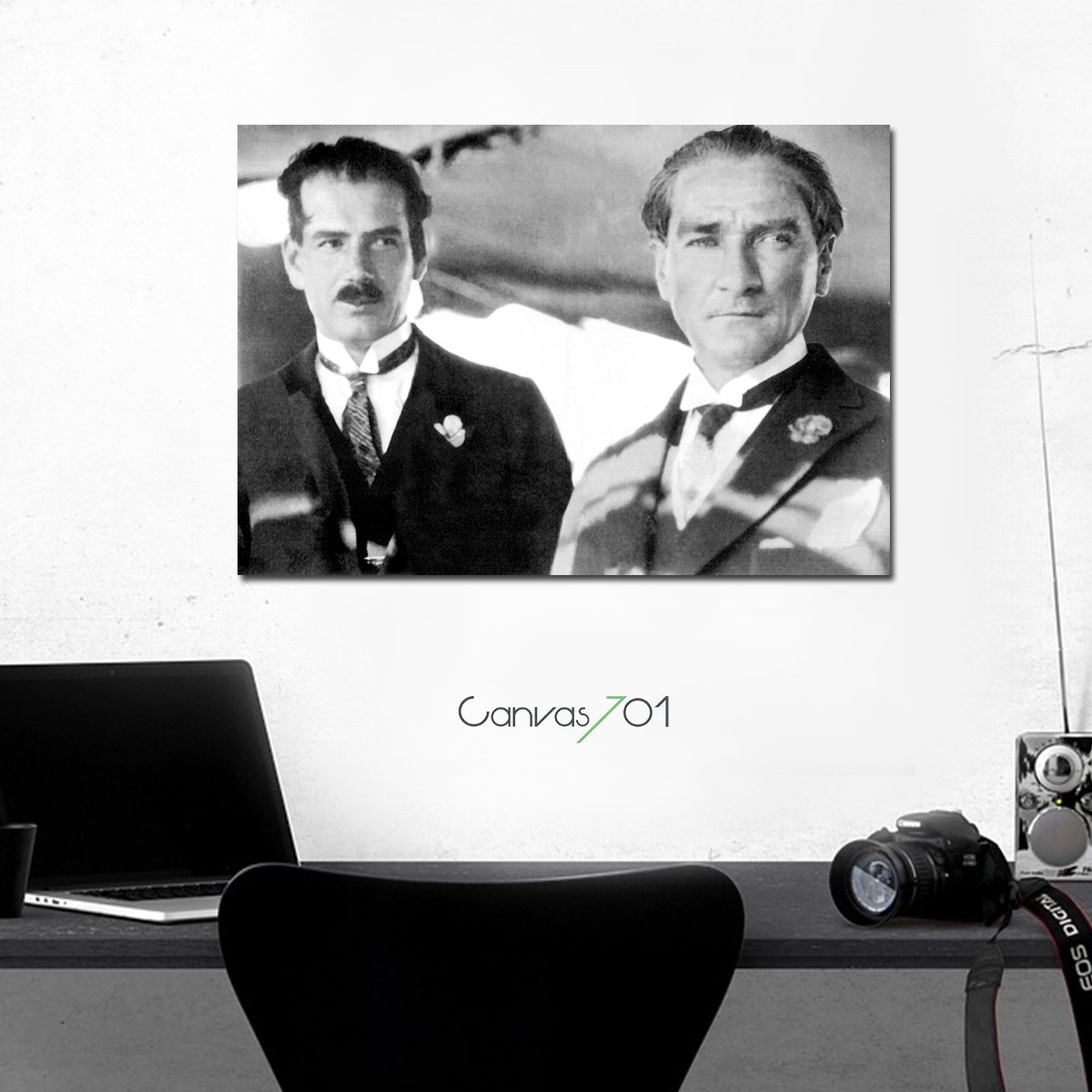 Market701 | Siyah Beyaz Mustafa Kemal Atatürk Kanvas Tablo