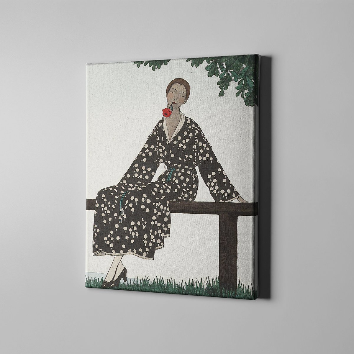 Canvas701 | Bankta Oturan Çizgi Kadın Kanvas Tablo - 