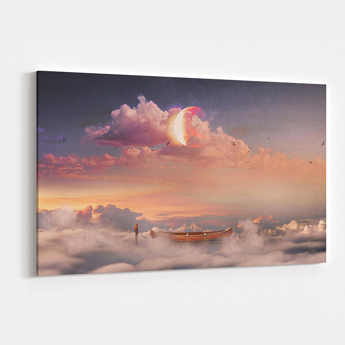 Canvas701 | Pembe Bulutlar ve Tekne Kanvas Tablo - 