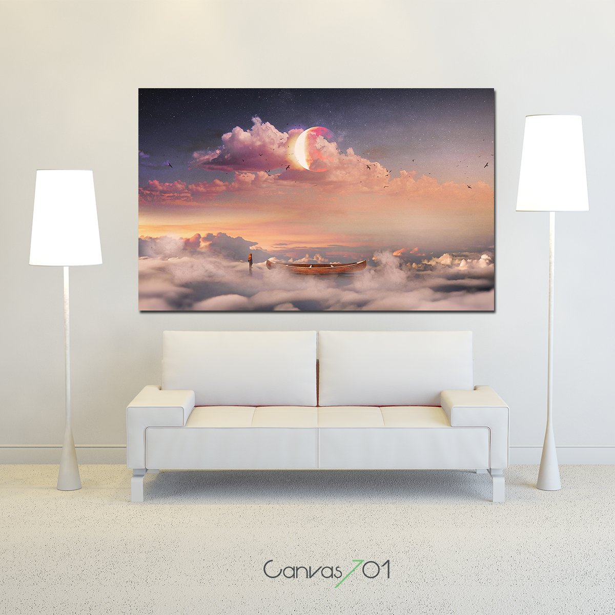 Canvas701 | Pembe Bulutlar ve Tekne Kanvas Tablo