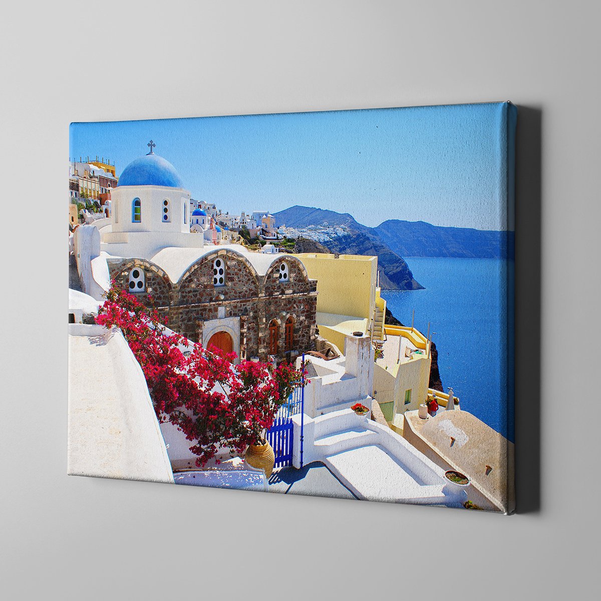 Santorini ve Begonvil Kanvas Tablo