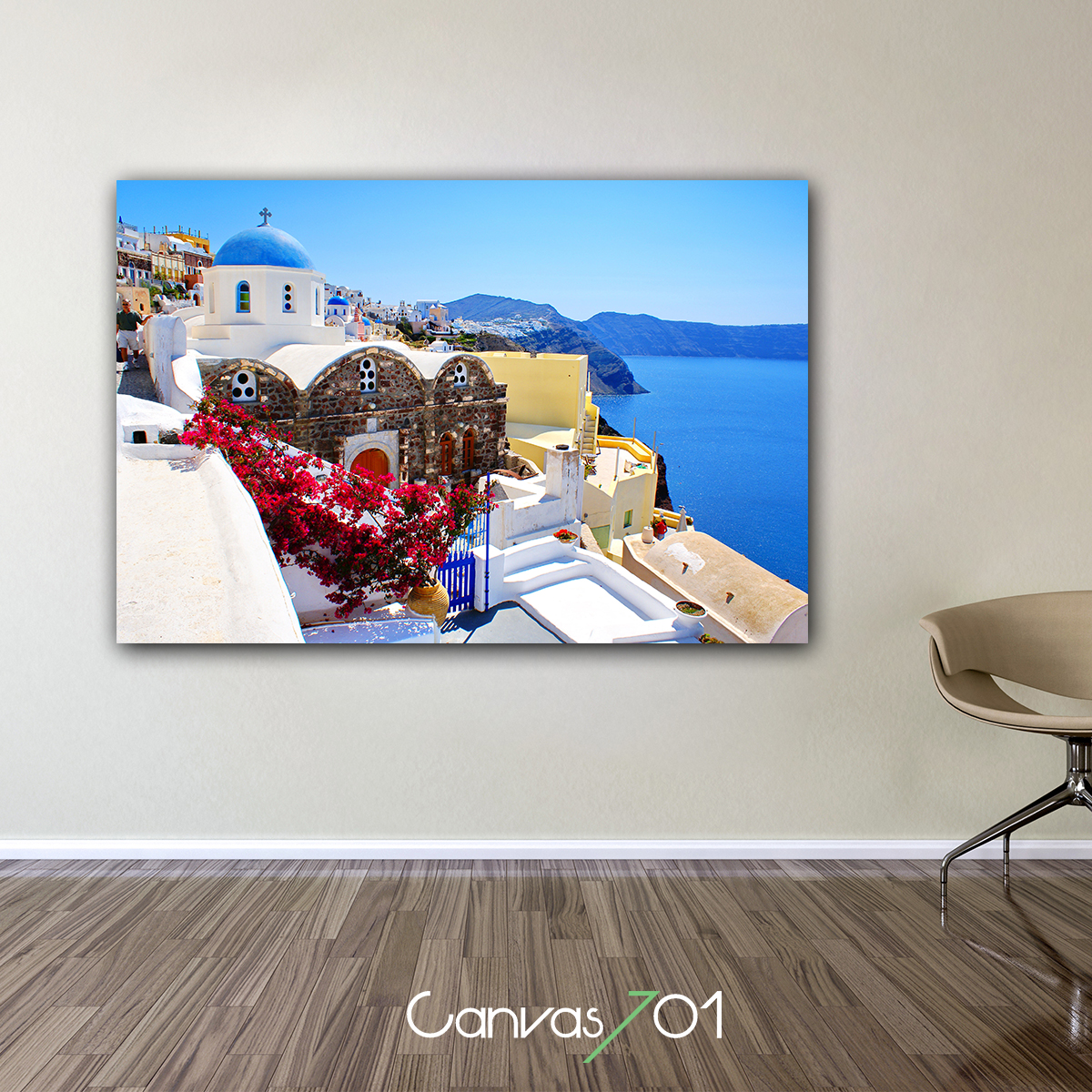 Canvas701 | Çok Satan Kanvas Tablo - Santorini ve Begonvil Kanvas Tablo