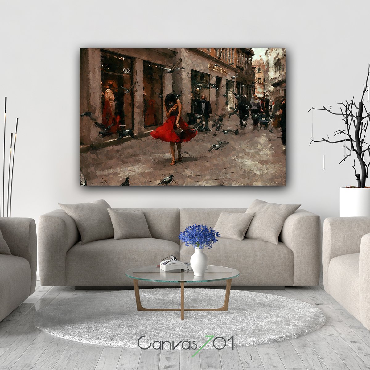 Canvas701 | Yağlı Boya Görünümlü Kırmızı Elbiseli Kadın Kanvas Tablo