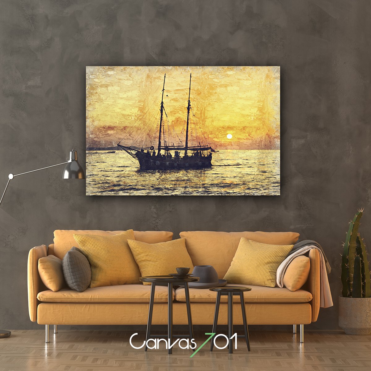 Canvas701 | Yağlı Boya Görünümlü Yelkenli Giderken Kanvas Tablo